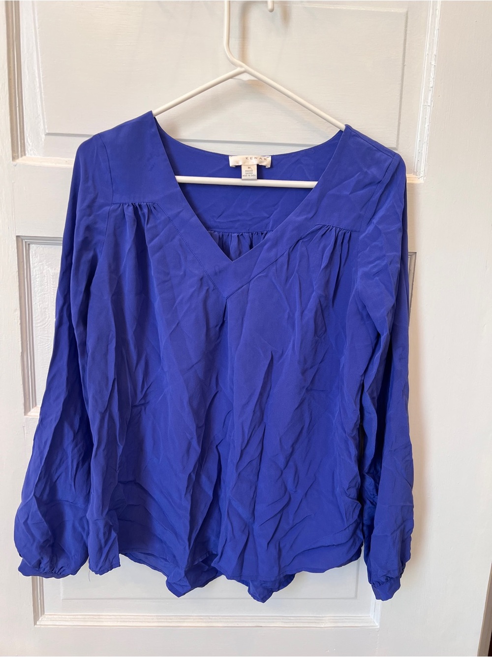 Women's Silk V-Neck Blouse - Royal Blue Medium